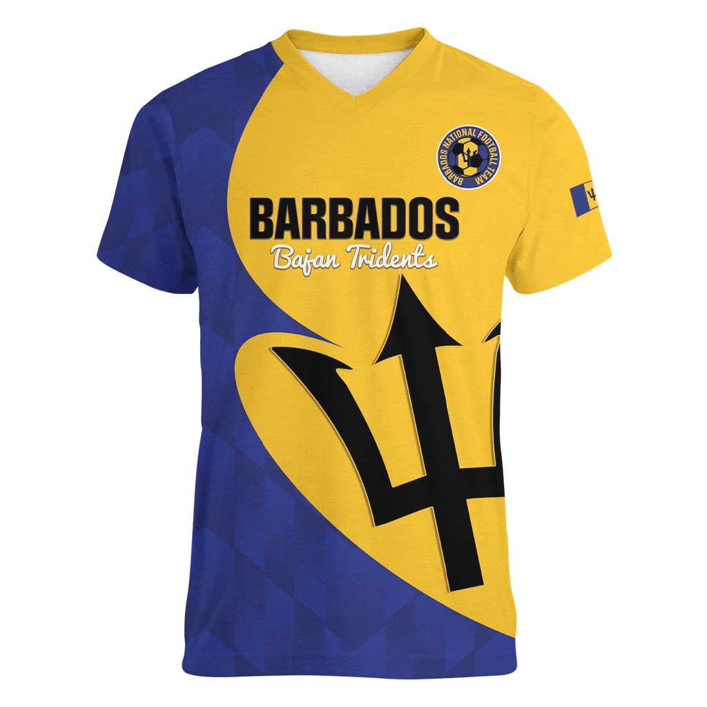 Custom Barbados Football Women V-Neck T-Shirt Go Champions Bajan Tridents - Wonder Print Shop