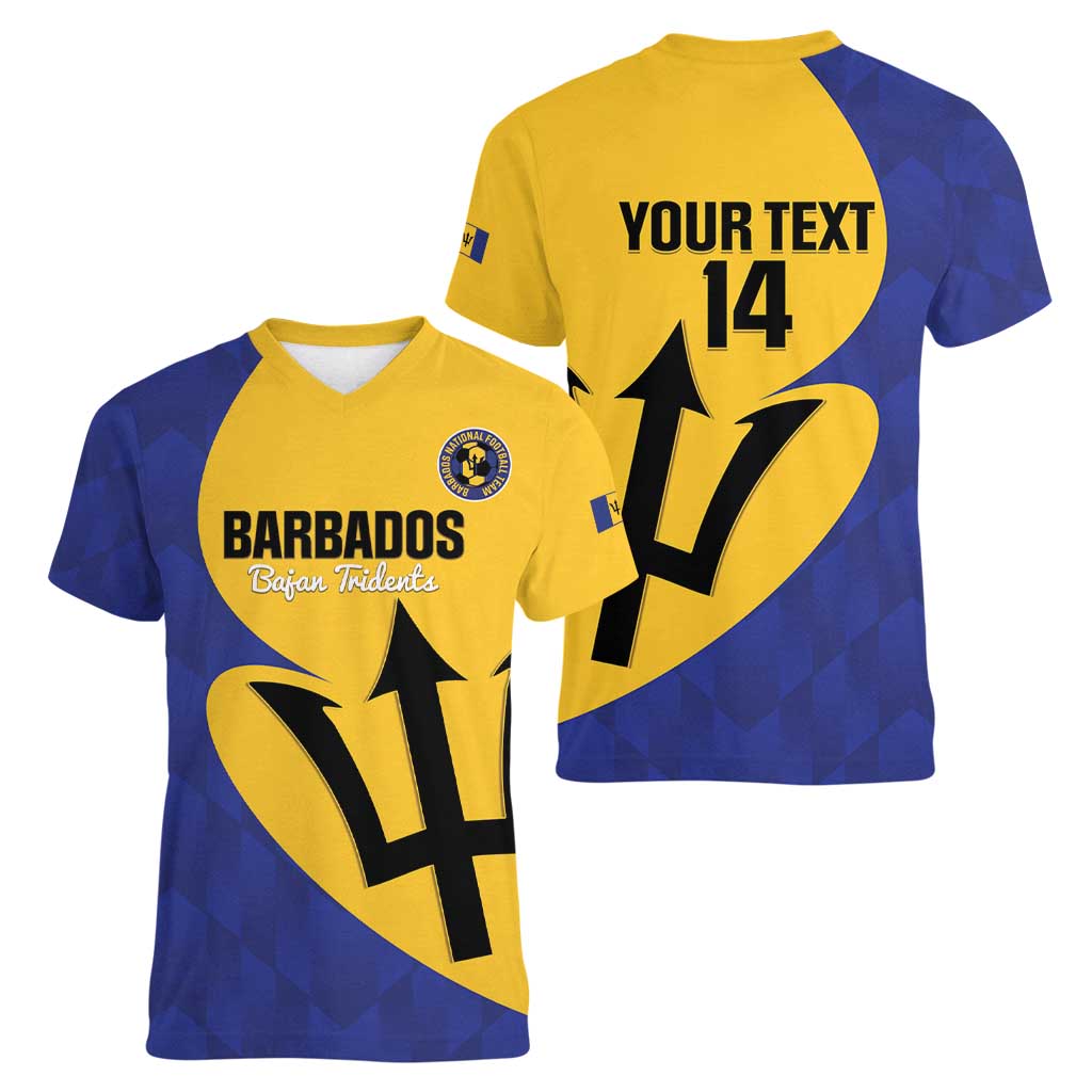 Custom Barbados Football Women V-Neck T-Shirt Go Champions Bajan Tridents - Wonder Print Shop