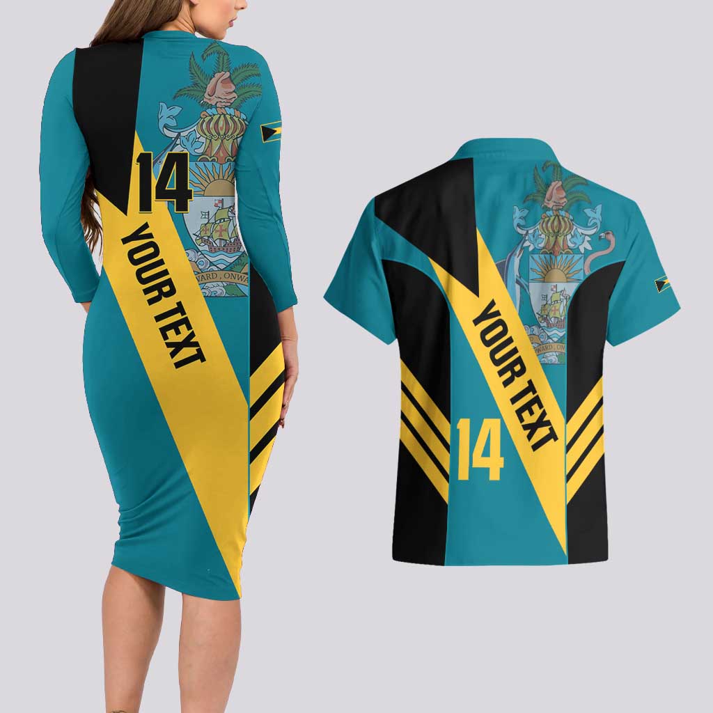 Custom Bahamas Football Couples Matching Long Sleeve Bodycon Dress and Hawaiian Shirt Go Bahamian Slayersz