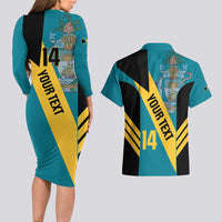 Custom Bahamas Football Couples Matching Long Sleeve Bodycon Dress and Hawaiian Shirt Go Bahamian Slayersz