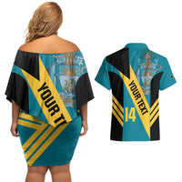 Custom Bahamas Football Couples Matching Off Shoulder Short Dress and Hawaiian Shirt Go Bahamian Slayersz