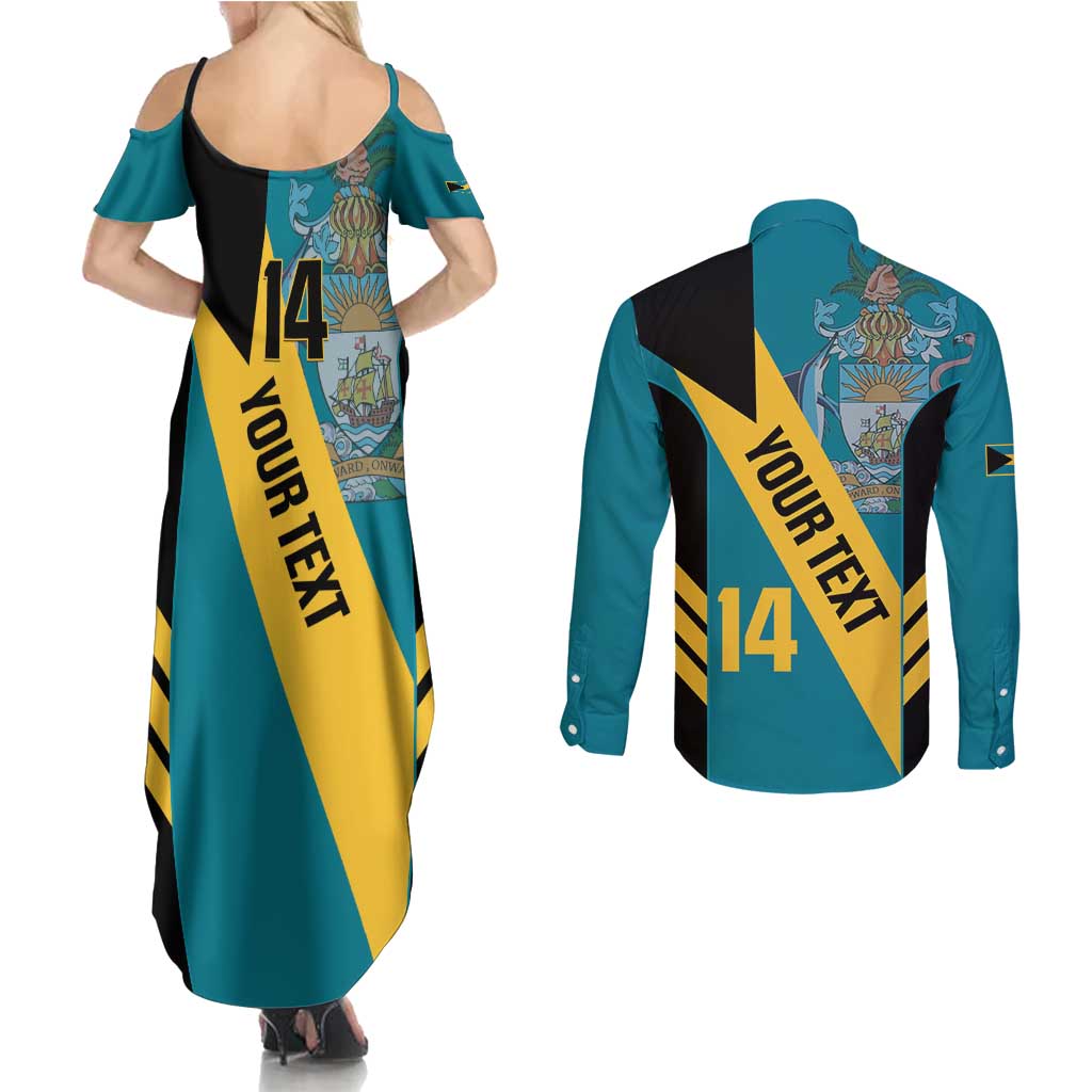 Custom Bahamas Football Couples Matching Summer Maxi Dress and Long Sleeve Button Shirt Go Bahamian Slayersz