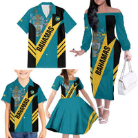 Custom Bahamas Football Family Matching Off The Shoulder Long Sleeve Dress and Hawaiian Shirt Go Bahamian Slayersz