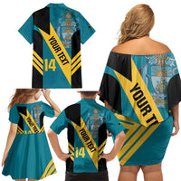 Custom Bahamas Football Family Matching Off Shoulder Short Dress and Hawaiian Shirt Go Bahamian Slayersz - Wonder Print Shop
