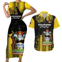 Custom Antigua and Barbuda Football Couples Matching Short Sleeve Bodycon Dress and Hawaiian Shirt Go Benna Boys