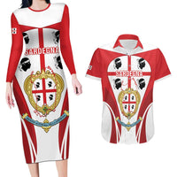 Personalised Sardinia Italy Couples Matching Long Sleeve Bodycon Dress and Hawaiian Shirt Sardegna Quattro Mori Coat Of Arms