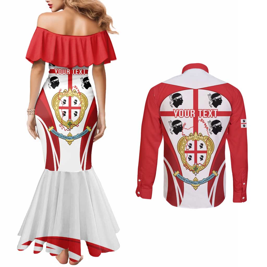 Personalised Sardinia Italy Couples Matching Mermaid Dress and Long Sleeve Button Shirt Sardegna Quattro Mori Coat Of Arms