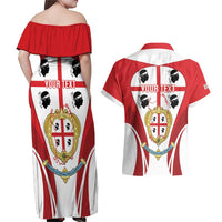 Personalised Sardinia Italy Couples Matching Off Shoulder Maxi Dress and Hawaiian Shirt Sardegna Quattro Mori Coat Of Arms