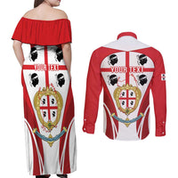 Personalised Sardinia Italy Couples Matching Off Shoulder Maxi Dress and Long Sleeve Button Shirt Sardegna Quattro Mori Coat Of Arms