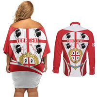 Personalised Sardinia Italy Couples Matching Off Shoulder Short Dress and Long Sleeve Button Shirt Sardegna Quattro Mori Coat Of Arms