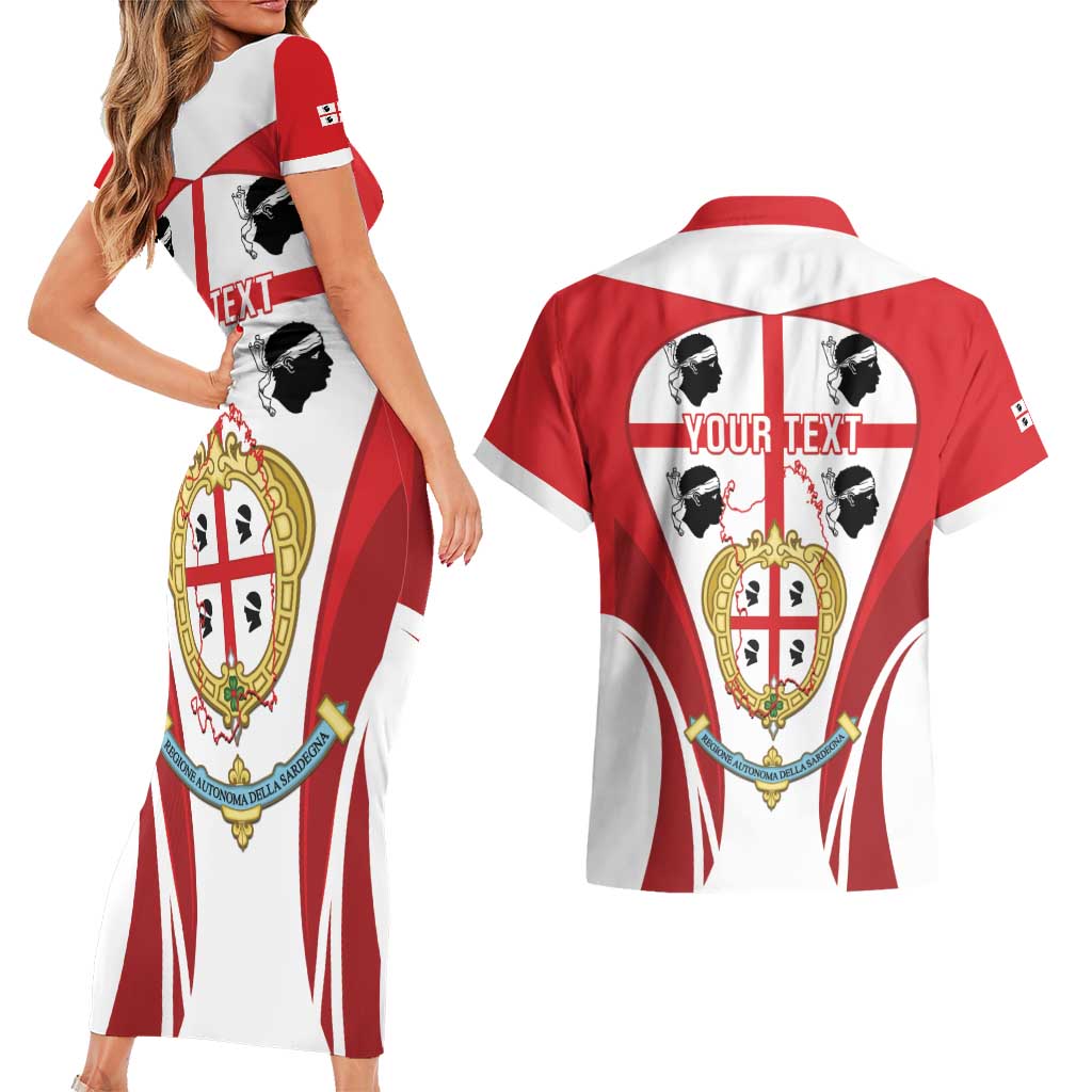 Personalised Sardinia Italy Couples Matching Short Sleeve Bodycon Dress and Hawaiian Shirt Sardegna Quattro Mori Coat Of Arms