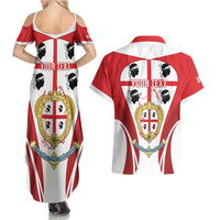 Personalised Sardinia Italy Couples Matching Summer Maxi Dress and Hawaiian Shirt Sardegna Quattro Mori Coat Of Arms