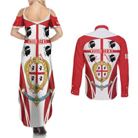Personalised Sardinia Italy Couples Matching Summer Maxi Dress and Long Sleeve Button Shirt Sardegna Quattro Mori Coat Of Arms