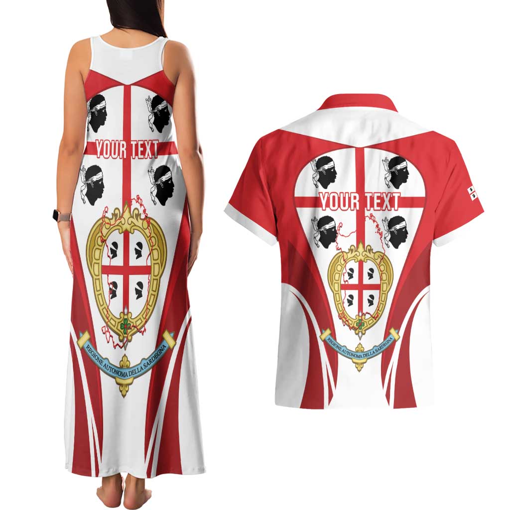 Personalised Sardinia Italy Couples Matching Tank Maxi Dress and Hawaiian Shirt Sardegna Quattro Mori Coat Of Arms