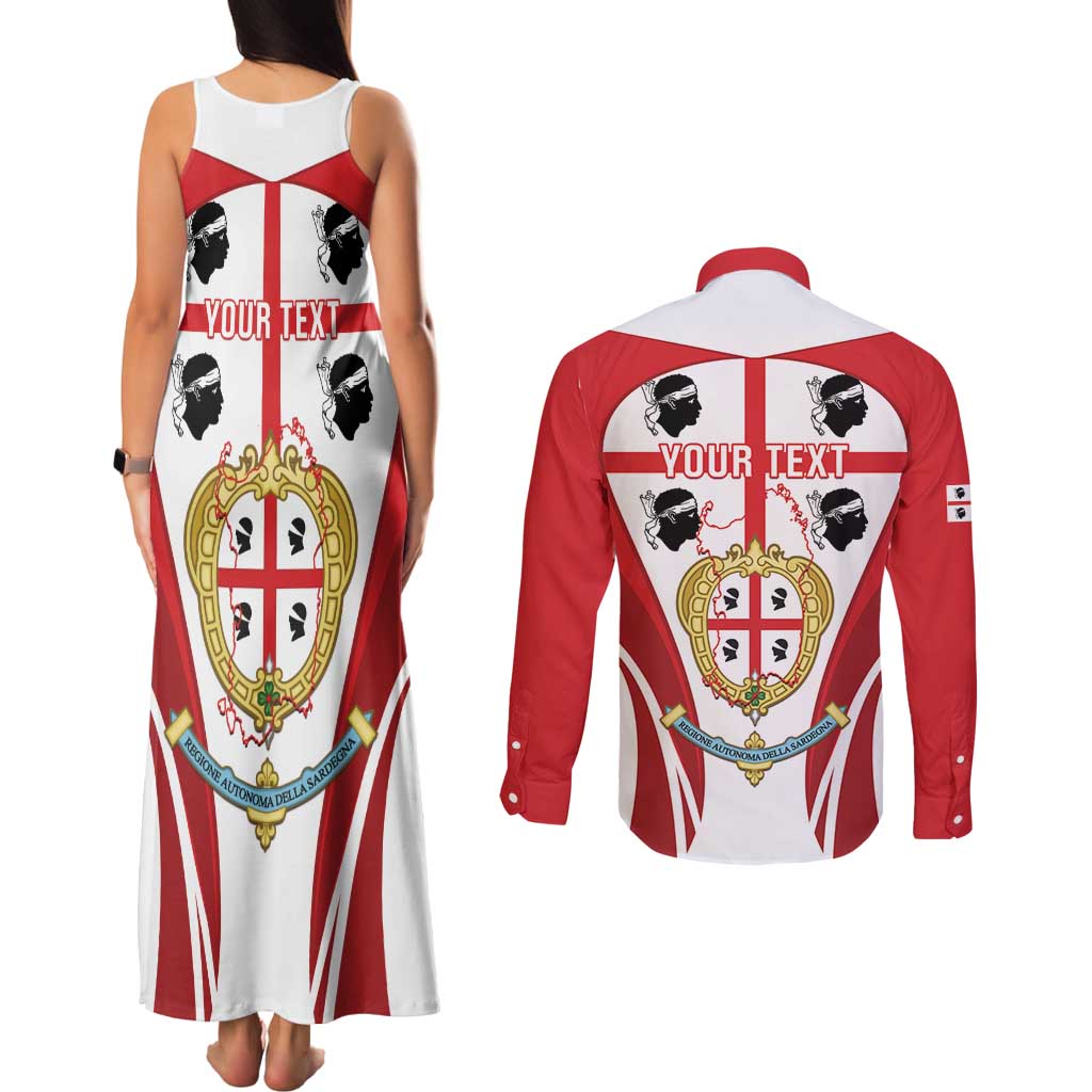 Personalised Sardinia Italy Couples Matching Tank Maxi Dress and Long Sleeve Button Shirt Sardegna Quattro Mori Coat Of Arms