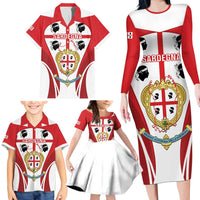 Personalised Sardinia Italy Family Matching Long Sleeve Bodycon Dress and Hawaiian Shirt Sardegna Quattro Mori Coat Of Arms
