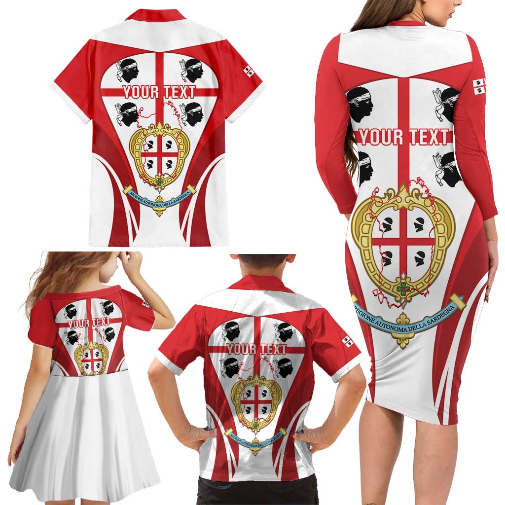 Personalised Sardinia Italy Family Matching Long Sleeve Bodycon Dress and Hawaiian Shirt Sardegna Quattro Mori Coat Of Arms