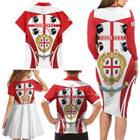 Personalised Sardinia Italy Family Matching Long Sleeve Bodycon Dress and Hawaiian Shirt Sardegna Quattro Mori Coat Of Arms