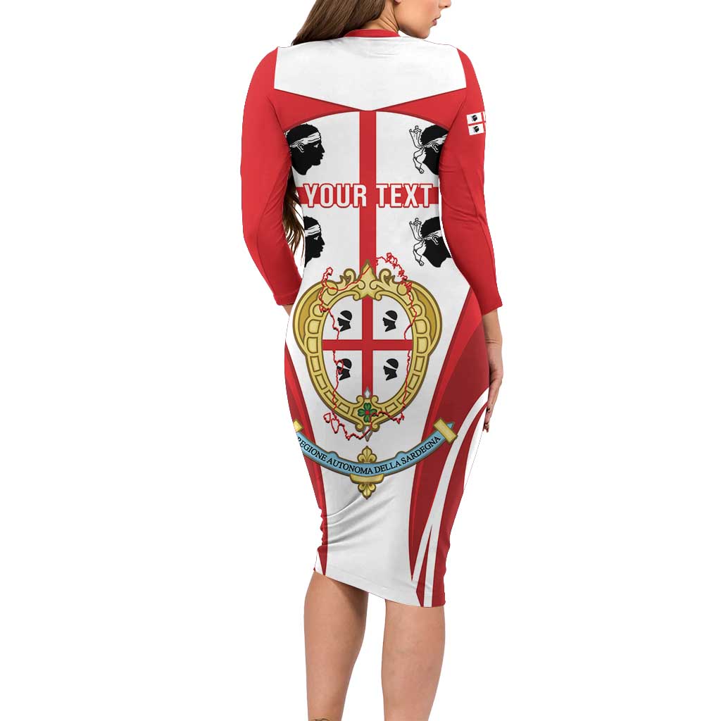 Personalised Sardinia Italy Family Matching Long Sleeve Bodycon Dress and Hawaiian Shirt Sardegna Quattro Mori Coat Of Arms