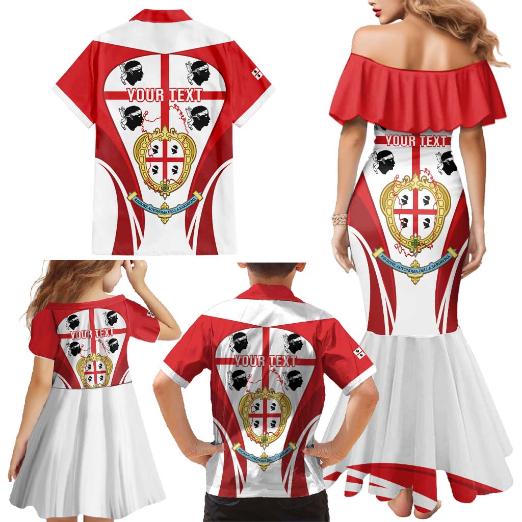 Personalised Sardinia Italy Family Matching Mermaid Dress and Hawaiian Shirt Sardegna Quattro Mori Coat Of Arms