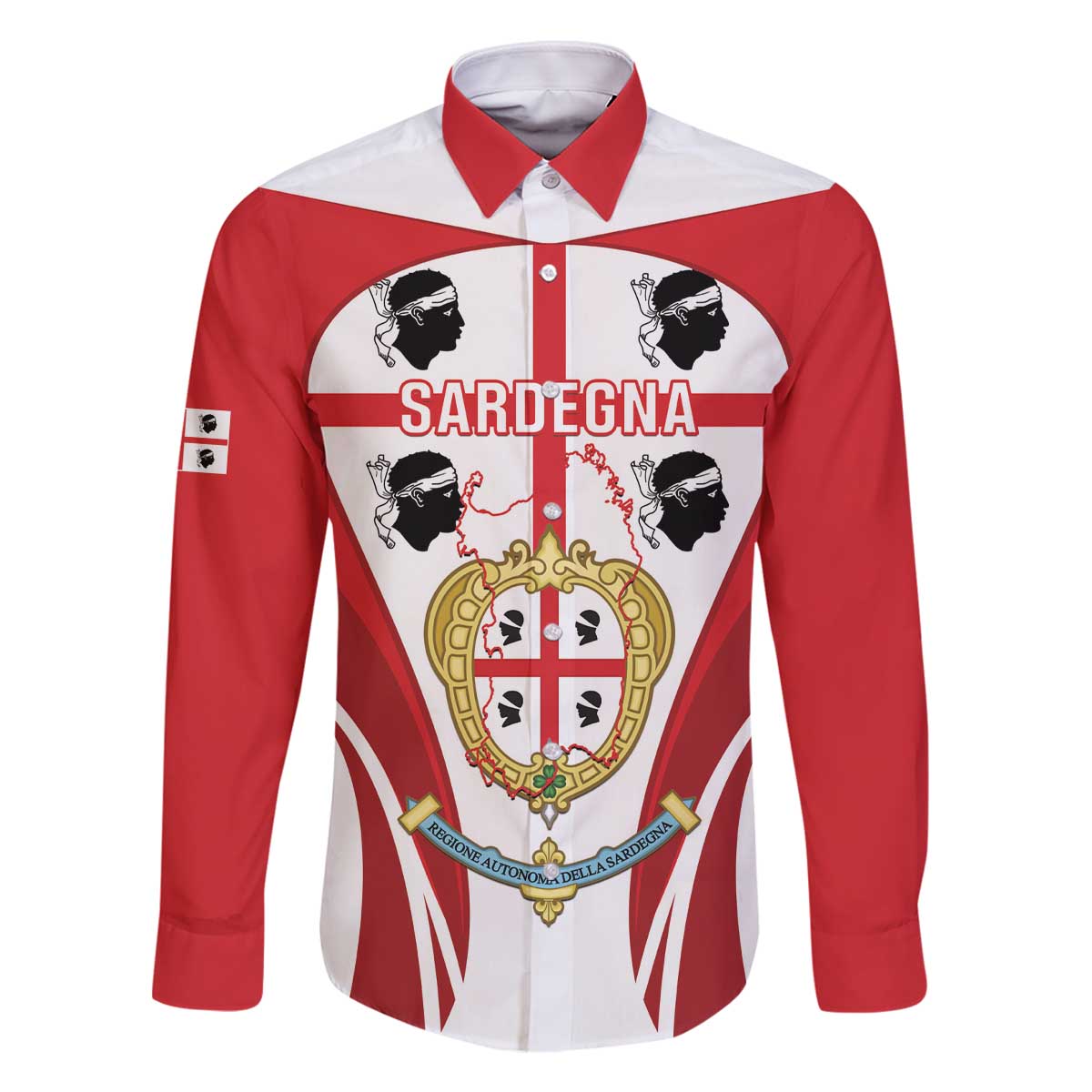Personalised Sardinia Italy Family Matching Off The Shoulder Long Sleeve Dress and Hawaiian Shirt Sardegna Quattro Mori Coat Of Arms