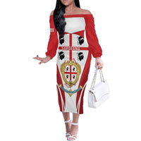 Personalised Sardinia Italy Family Matching Off The Shoulder Long Sleeve Dress and Hawaiian Shirt Sardegna Quattro Mori Coat Of Arms