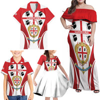 Personalised Sardinia Italy Family Matching Off Shoulder Maxi Dress and Hawaiian Shirt Sardegna Quattro Mori Coat Of Arms