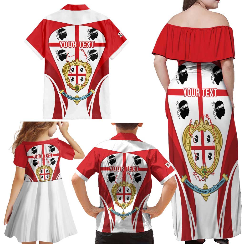 Personalised Sardinia Italy Family Matching Off Shoulder Maxi Dress and Hawaiian Shirt Sardegna Quattro Mori Coat Of Arms