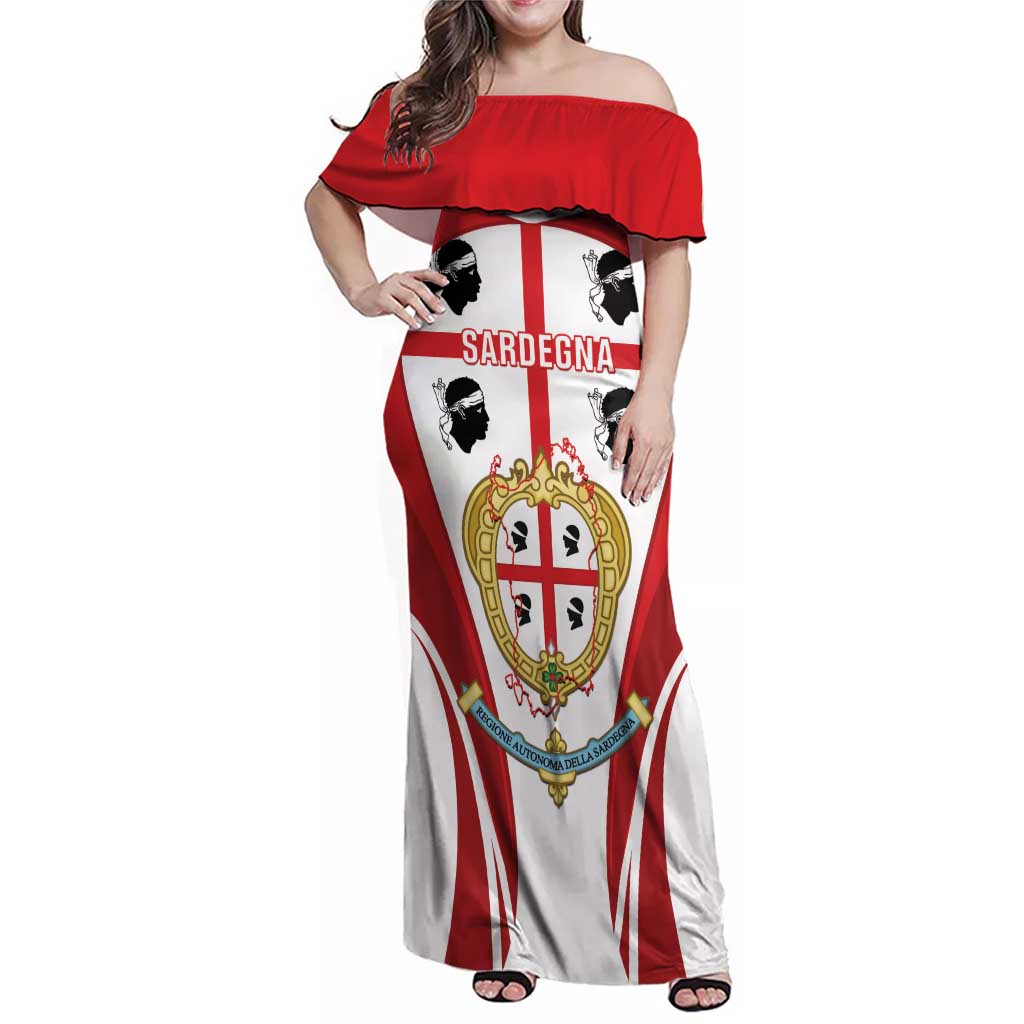 Personalised Sardinia Italy Family Matching Off Shoulder Maxi Dress and Hawaiian Shirt Sardegna Quattro Mori Coat Of Arms