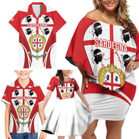 Personalised Sardinia Italy Family Matching Off Shoulder Short Dress and Hawaiian Shirt Sardegna Quattro Mori Coat Of Arms