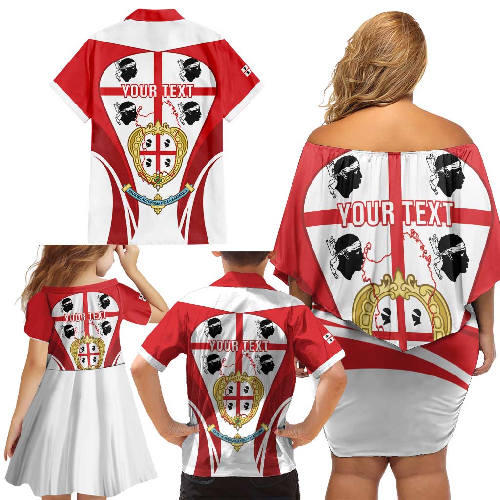 Personalised Sardinia Italy Family Matching Off Shoulder Short Dress and Hawaiian Shirt Sardegna Quattro Mori Coat Of Arms