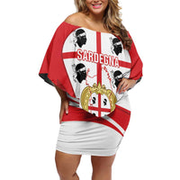 Personalised Sardinia Italy Family Matching Off Shoulder Short Dress and Hawaiian Shirt Sardegna Quattro Mori Coat Of Arms