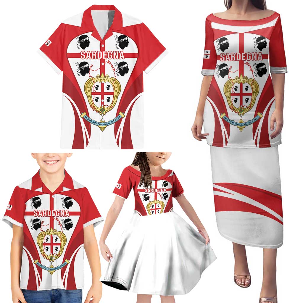 Personalised Sardinia Italy Family Matching Puletasi and Hawaiian Shirt Sardegna Quattro Mori Coat Of Arms