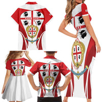 Personalised Sardinia Italy Family Matching Short Sleeve Bodycon Dress and Hawaiian Shirt Sardegna Quattro Mori Coat Of Arms