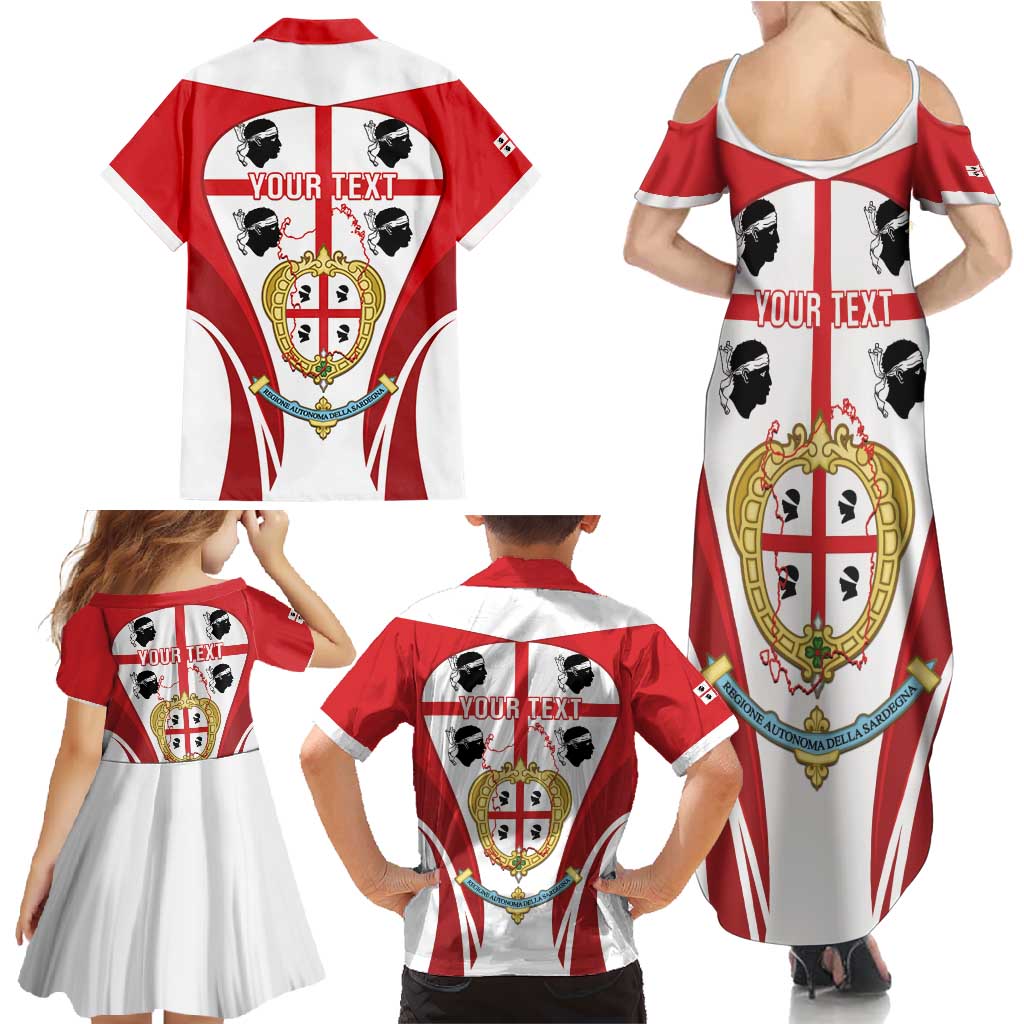 Personalised Sardinia Italy Family Matching Summer Maxi Dress and Hawaiian Shirt Sardegna Quattro Mori Coat Of Arms