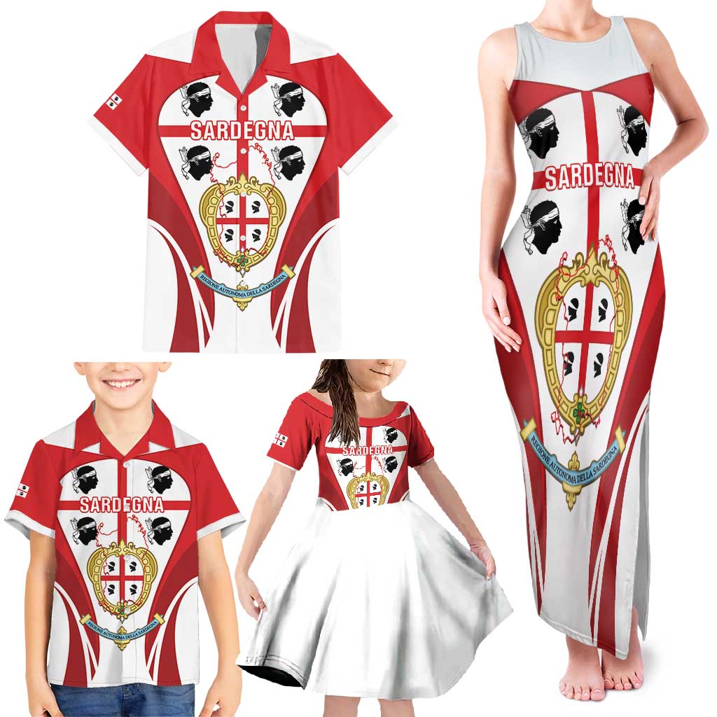 Personalised Sardinia Italy Family Matching Tank Maxi Dress and Hawaiian Shirt Sardegna Quattro Mori Coat Of Arms