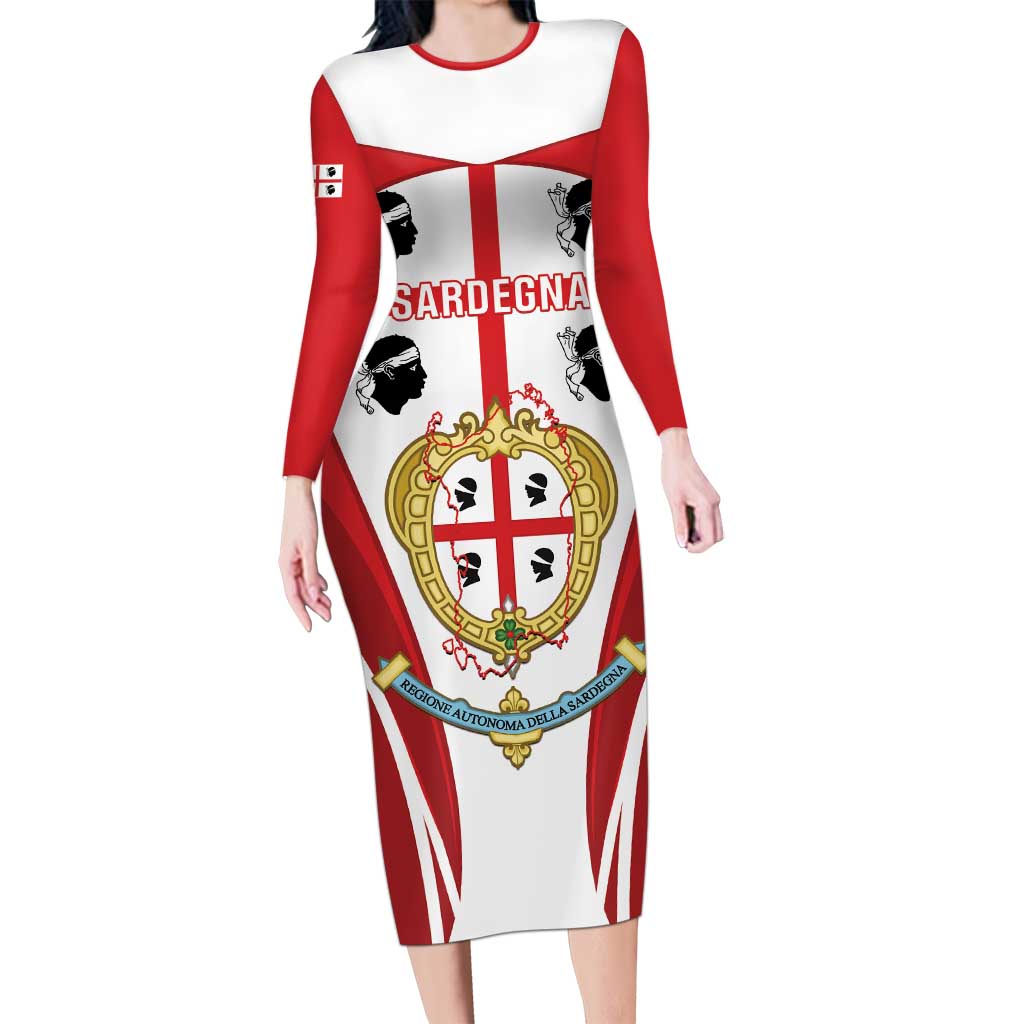 Personalised Sardinia Italy Long Sleeve Bodycon Dress Sardegna Quattro Mori Coat Of Arms