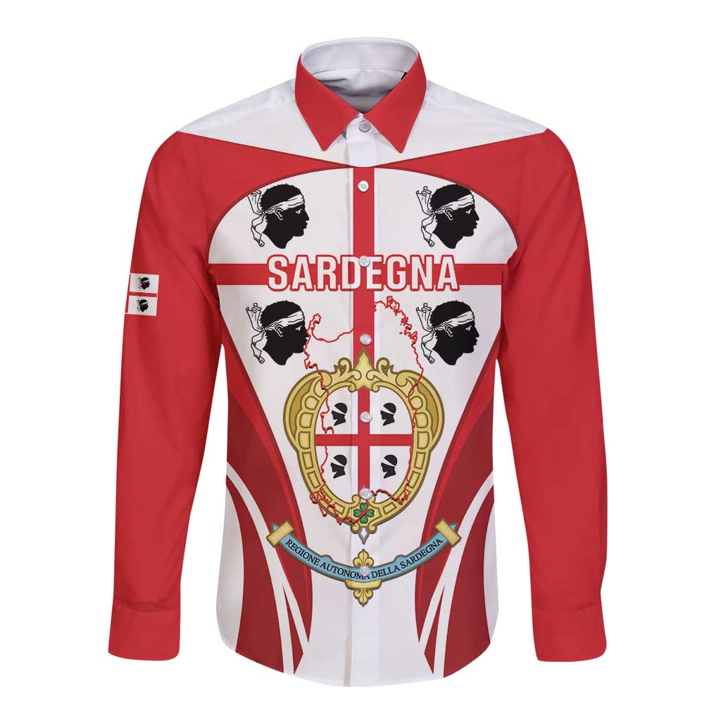 Personalised Sardinia Italy Long Sleeve Button Shirt Sardegna Quattro Mori Coat Of Arms