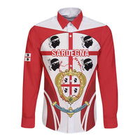 Personalised Sardinia Italy Long Sleeve Button Shirt Sardegna Quattro Mori Coat Of Arms