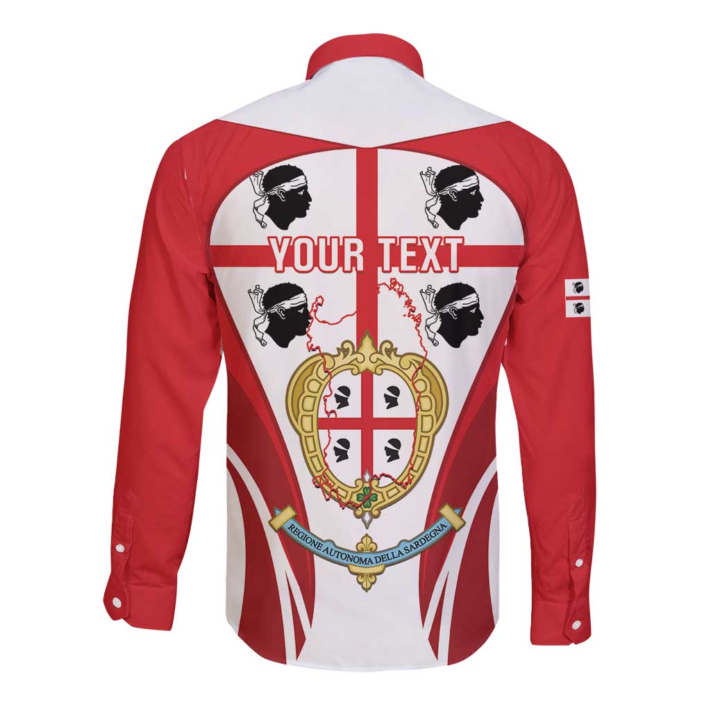 Personalised Sardinia Italy Long Sleeve Button Shirt Sardegna Quattro Mori Coat Of Arms