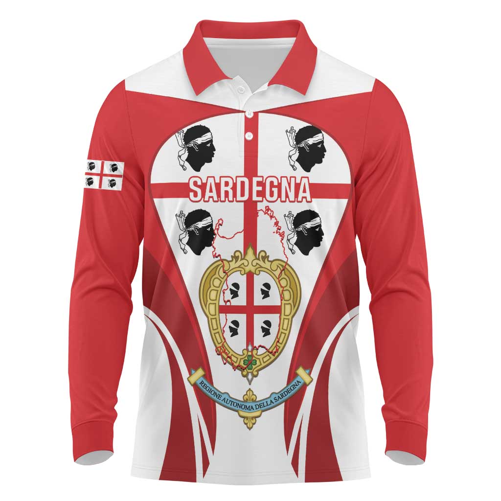 Personalised Sardinia Italy Long Sleeve Polo Shirt Sardegna Quattro Mori Coat Of Arms