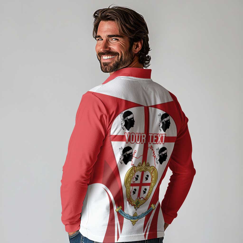 Personalised Sardinia Italy Long Sleeve Polo Shirt Sardegna Quattro Mori Coat Of Arms
