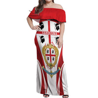 Personalised Sardinia Italy Off Shoulder Maxi Dress Sardegna Quattro Mori Coat Of Arms