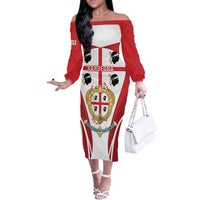 Personalised Sardinia Italy Off The Shoulder Long Sleeve Dress Sardegna Quattro Mori Coat Of Arms