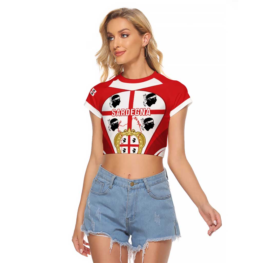 Personalised Sardinia Italy Raglan Cropped T Shirt Sardegna Quattro Mori Coat Of Arms