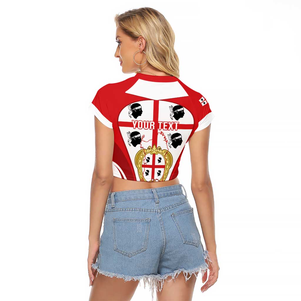 Personalised Sardinia Italy Raglan Cropped T Shirt Sardegna Quattro Mori Coat Of Arms