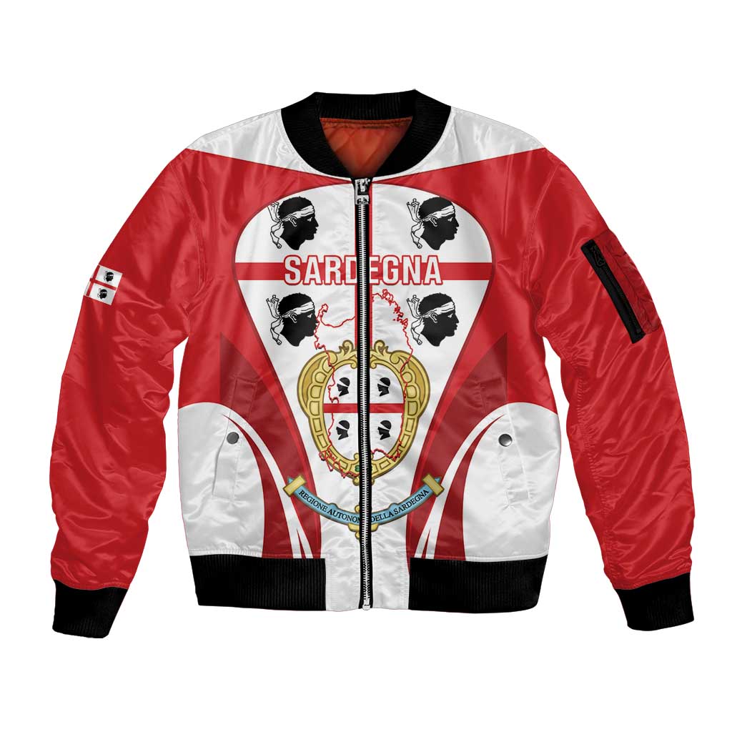 Personalised Sardinia Italy Sleeve Zip Bomber Jacket Sardegna Quattro Mori Coat Of Arms