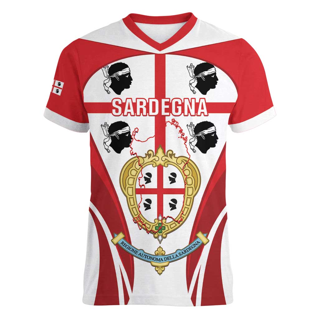Personalised Sardinia Italy Women V-Neck T-Shirt Sardegna Quattro Mori Coat Of Arms