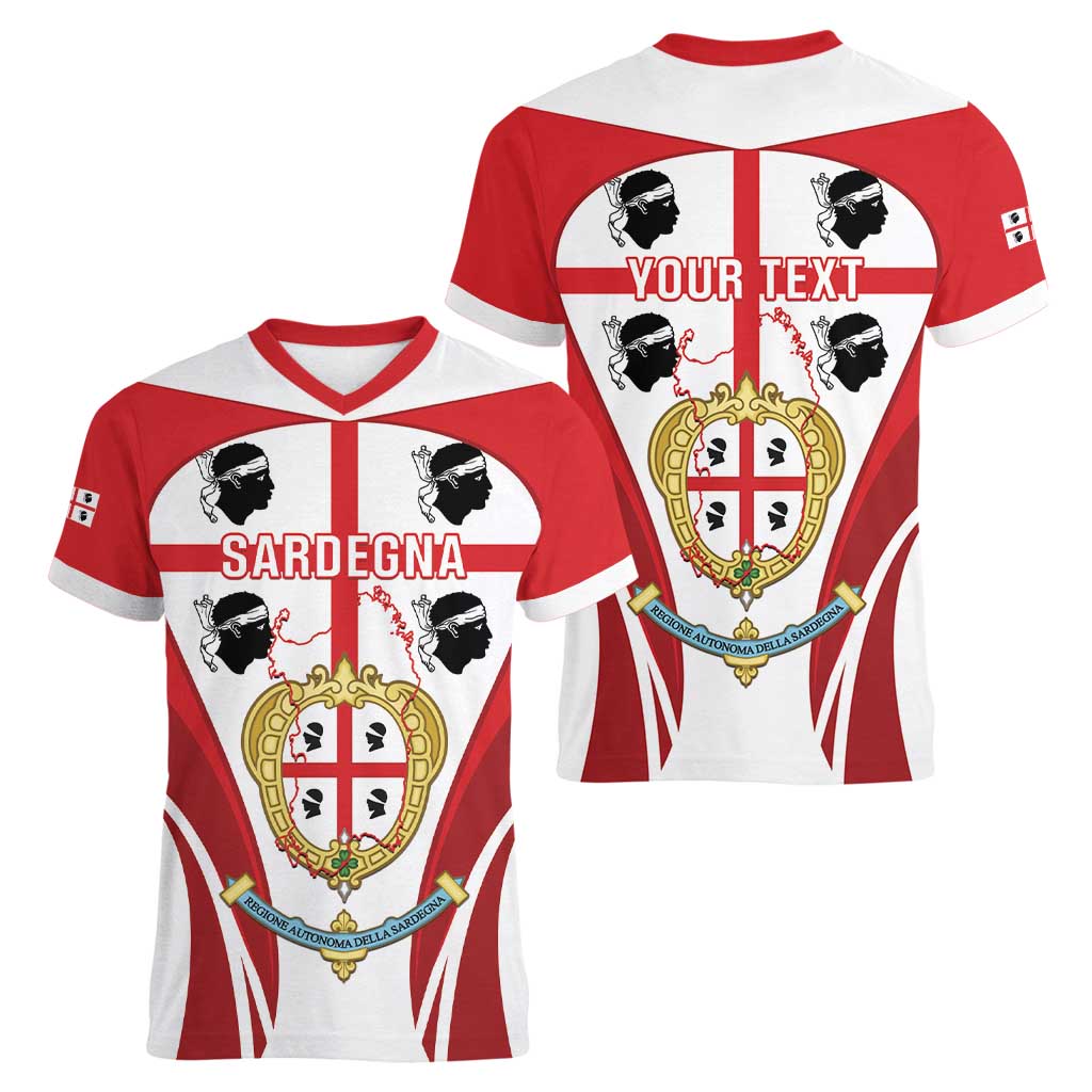 Personalised Sardinia Italy Women V-Neck T-Shirt Sardegna Quattro Mori Coat Of Arms