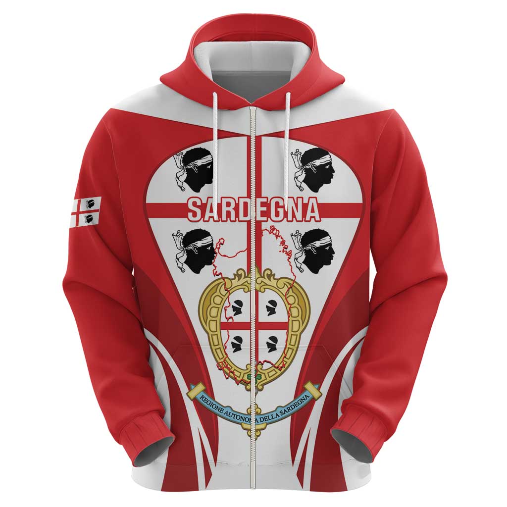 Personalised Sardinia Italy Zip Hoodie Sardegna Quattro Mori Coat Of Arms
